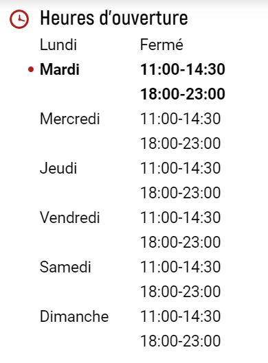 Horaires d’ouverture